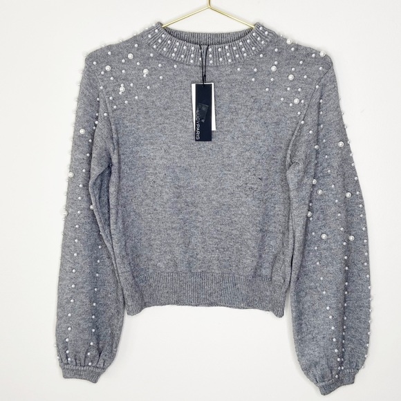 Lucy Paris Gemma Gray Faux Pearl Sweater XS - Picture 4 of 8